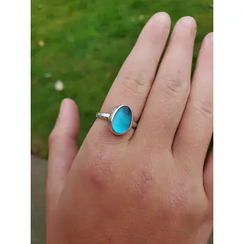 Fine Silver Sea Glass Ring Adjustable from size 4 to 11. Gorgeous blue color.